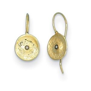 Herco 14K gold diamond textured circle dangle earrings